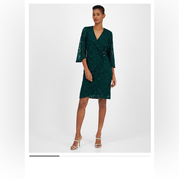 Connected
Women's Sequin-Lace 3/4-Sleeve Faux-Wrap Dress - Picture 1 of 10